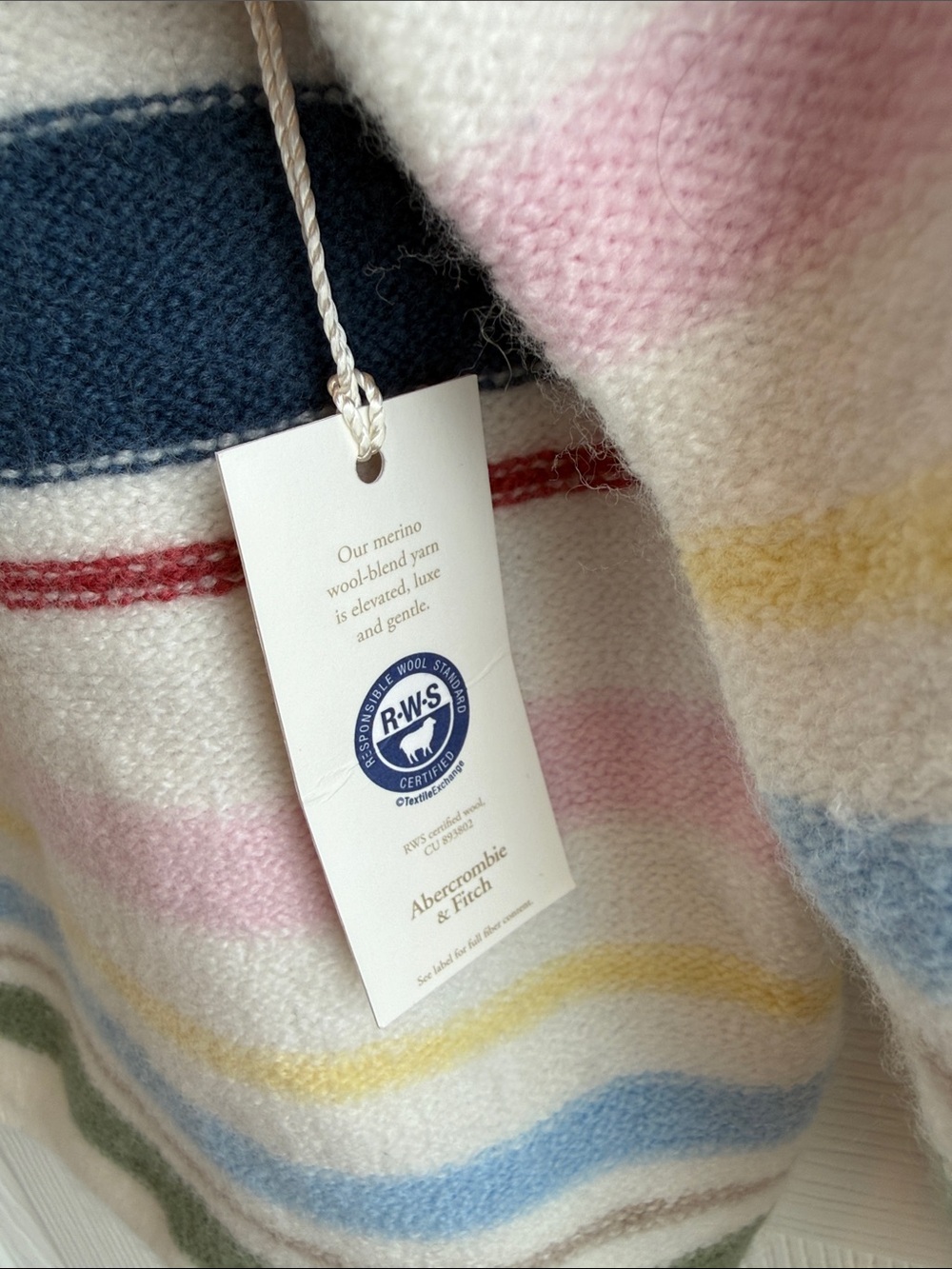 Abercrombie Striped Slash Sweater Merino Wool - Navy, Pink, Green, Yellow, Cream - Picture 4 of 4